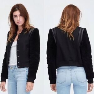 UGG Australia Black Wool Lamb Sherpa & Leather Bomber Jacket Women's siz…